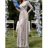 meilun Long Sleeve Sequin Dress for Women Formal Gowns Sparkly V Neck Maxi Dress(Grey)