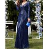 meilun Long Sleeve Sequin Dress for Women Formal Gowns Sparkly V Neck Maxi Dress(Royalblue)