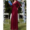 meilun Long Sleeve Sequin Dress for Women Formal Gowns Sparkly V Neck Maxi Dress(Wine)