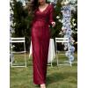 meilun Long Sleeve Sequin Dress for Women Formal Gowns Sparkly V Neck Maxi Dress(Wine)