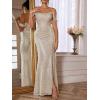 meilun Off Shoulder Formal Dress Sequin Evening Gowns for Women Ruched Wedding Guest Dresses Semi-Formal Long Dress