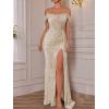meilun Off Shoulder Formal Dress Sequin Evening Gowns for Women Ruched Wedding Guest Dresses Semi-Formal Long Dress