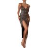 meilun Sexy V-Neck Slit Sequin Dress for Women Sparkly Formal Evening Gowns Cocktail Party Dress(A-shown)