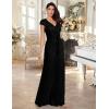meilun Short Sleeve Sequin Dress for Women Formal Evening Gowns Sparkly V Neck 1920s Long Dress(B-black)
