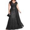 meilun Short Sleeve Sequin Dress for Women Formal Evening Gowns Sparkly V Neck 1920s Long Dress(B-black)
