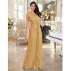 meilun Short Sleeve Sequin Dress for Women Formal Evening Gowns Sparkly V Neck 1920s Long Dress(B-gold)