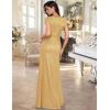 meilun Short Sleeve Sequin Dress for Women Formal Evening Gowns Sparkly V Neck 1920s Long Dress(B-gold)