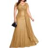meilun Short Sleeve Sequin Dress for Women Formal Evening Gowns Sparkly V Neck 1920s Long Dress(B-gold)