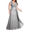 meilun Short Sleeve Sequin Dress for Women Formal Evening Gowns Sparkly V Neck 1920s Long Dress(B-grey)