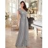 meilun Short Sleeve Sequin Dress for Women Formal Evening Gowns Sparkly V Neck 1920s Long Dress(B-grey)