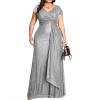 meilun Short Sleeve Sequin Dress for Women Formal Evening Gowns Sparkly V Neck 1920s Long Dress(B-grey)