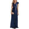 meilun Short Sleeve Sequin Dress for Women Formal Evening Gowns Sparkly V Neck 1920s Long Dress(B-navy)