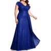 meilun Short Sleeve Sequin Dress for Women Formal Evening Gowns Sparkly V Neck 1920s Long Dress(B-royalblue2)