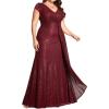 meilun Short Sleeve Sequin Dress for Women Formal Evening Gowns Sparkly V Neck 1920s Long Dress(B-wine)
