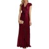 meilun Short Sleeve Sequin Dress for Women Formal Evening Gowns Sparkly V Neck 1920s Long Dress(B-wine)