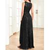 meilun Sleeveless Sequin Dress for Women Formal Gowns Sparkly V Neck Maxi Dress for Wedding Guest(A-black)