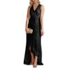 meilun Sleeveless Sequin Dress for Women Formal Gowns Sparkly V Neck Maxi Dress for Wedding Guest(A-black)