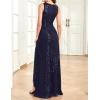 meilun Sleeveless Sequin Dress for Women Formal Gowns Sparkly V Neck Maxi Dress for Wedding Guest(A-darkblue)