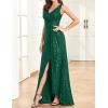 meilun Sleeveless Sequin Dress for Women Formal Gowns Sparkly V Neck Maxi Dress for Wedding Guest(A-darkgreen)