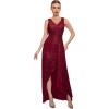meilun Sleeveless Sequin Dress for Women Formal Gowns Sparkly V Neck Maxi Dress for Wedding Guest(A-wine)