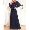 meilun Women’s Long Sleeve Round Neck Formal Long Dresses Prom Evening Gowns A-line Wedding Guest Dress(A-navy)