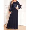 meilun Women’s Long Sleeve Round Neck Formal Long Dresses Prom Evening Gowns A-line Wedding Guest Dress(A-navy)