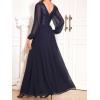 meilun Women’s Long Sleeve Round Neck Formal Long Dresses Prom Evening Gowns A-line Wedding Guest Dress(A-navy)