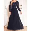 meilun Women’s Long Sleeve Round Neck Formal Long Dresses Prom Evening Gowns A-line Wedding Guest Dress(A-navy)