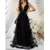 meilun Women’s Sleeveless V Neck Sequins Long Dress Mesh Prom Evening Maxi Dress(A-black)