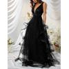 meilun Women’s Sleeveless V Neck Sequins Long Dress Mesh Prom Evening Maxi Dress(A-black)