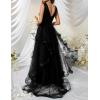meilun Women’s Sleeveless V Neck Sequins Long Dress Mesh Prom Evening Maxi Dress(A-black)