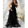 meilun Women’s Sleeveless V Neck Sequins Long Dress Mesh Prom Evening Maxi Dress(A-black)
