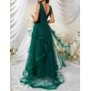 meilun Women’s Sleeveless V Neck Sequins Long Dress Mesh Prom Evening Maxi Dress(A-green)