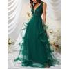 meilun Women’s Sleeveless V Neck Sequins Long Dress Mesh Prom Evening Maxi Dress(A-green)