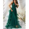 meilun Women’s Sleeveless V Neck Sequins Long Dress Mesh Prom Evening Maxi Dress(A-green)