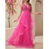 meilun Women’s Sleeveless V Neck Sequins Long Dress Mesh Prom Evening Maxi Dress(A-hotpink)