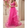 meilun Women’s Sleeveless V Neck Sequins Long Dress Mesh Prom Evening Maxi Dress(A-hotpink)