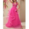 meilun Women’s Sleeveless V Neck Sequins Long Dress Mesh Prom Evening Maxi Dress(A-hotpink)