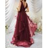 meilun Women’s Sleeveless V Neck Sequins Long Dress Mesh Prom Evening Maxi Dress(A-wine)