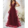 meilun Women’s Sleeveless V Neck Sequins Long Dress Mesh Prom Evening Maxi Dress(A-wine)