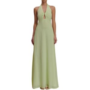 Chiffon Halter Maxi Dress V-Neck Halter Neck Resort-Style Casual Dress(Green)