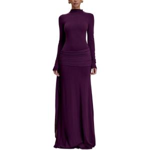 Knit Chiffon Maxi Dress Autumn-Winter Date-Night Figure-Flattering Long Dress(Purple)