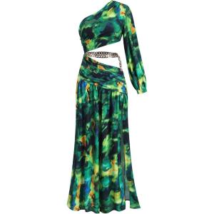 One Shoulder Floral Dress for Women Cut Out Ruffle Boho Maxi Dress(B_floral3(with Metal Chain))