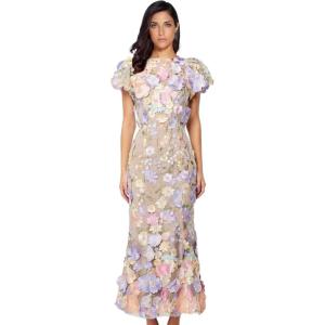 Women’s Floral Embroidery Maxi Dress Wedding Guest Dress Puff Sleeve High Neck Lace Bodycon Evening Party Cocktail Dress(A-lightpurple)