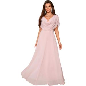 meilun Chiffon V-Neck Evening Dress Summer Vacation Bridesmaid Dinner Dresses(Pink)