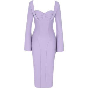 meilun Long Sleeve Formal Gowns Prom Evening Dress Fall Winter Wrap Bandage Dress for Wedding Guest(A-purple)