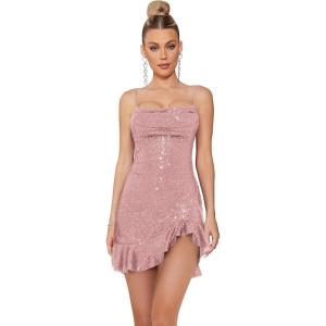 meilun Sparkly Glitter Mini Homecoming Dress for Teens Short Cocktail Party Dress with Ruffle Sequins Prom Gown(A-pink)