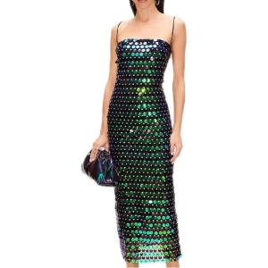 meilun Sparkly Women’s Spaghetti Strap Sequins Dresses Formal Evening Gowns Dress Holiday Maxi Dress(A-green)