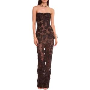 meilun Three-Dimensional Flower Dress Sheath French Light Luxury Senior Celebrity Banquet Gowns(B-black)