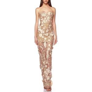 meilun Three-Dimensional Flower Dress Sheath French Light Luxury Senior Celebrity Banquet Gowns(B-champagne)